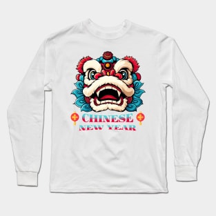 Playful Chinese New Year Lion: Kawaii Yellow Cartoon Fun! Long Sleeve T-Shirt